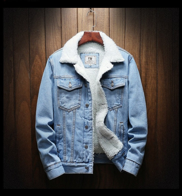 Warm layering men's retro denim jacket, Samuel, fleece-lined for ultimate fall & winter comfort.