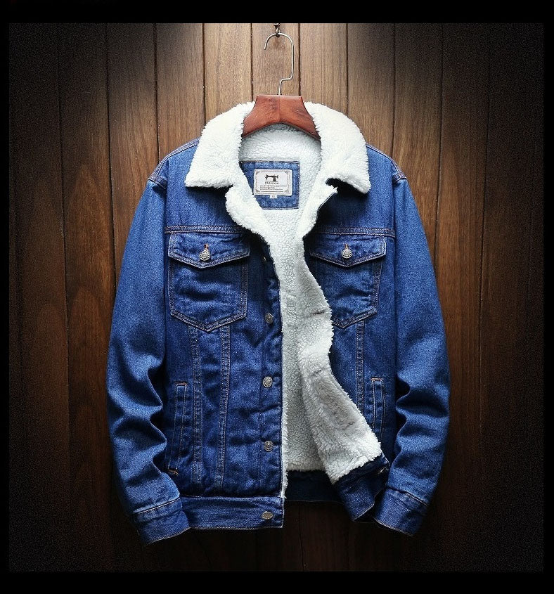 Samuel men's classic retro denim jacket, warm fleece-lined, versatile for fall & winter fashion.