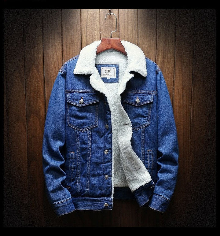 Samuel men's classic retro denim jacket, warm fleece-lined, versatile for fall & winter fashion.