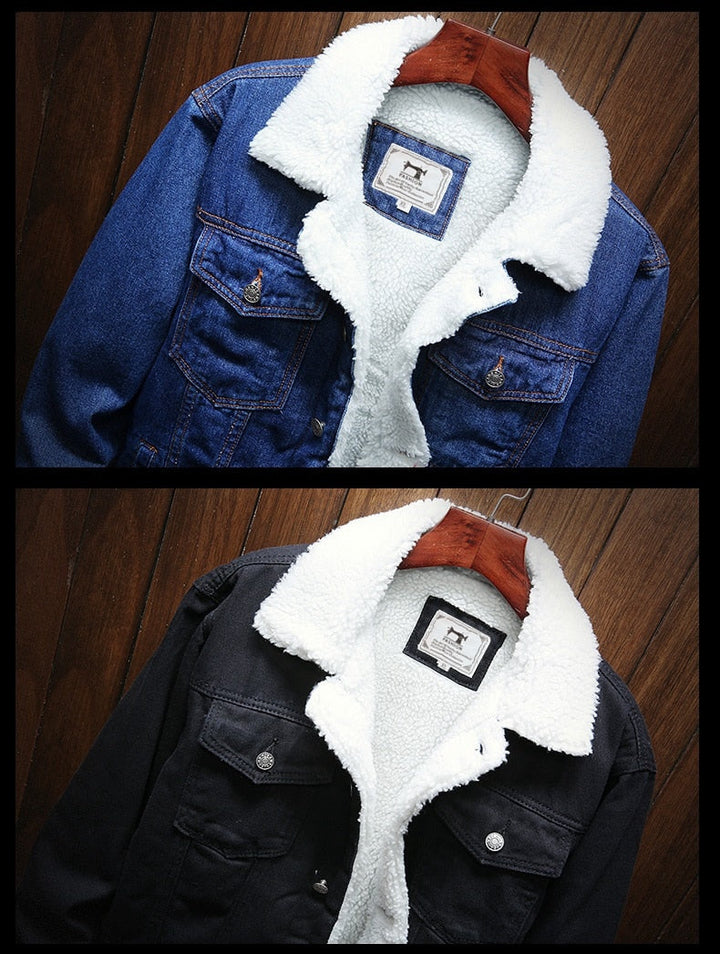 Stylish men's retro denim jacket, Samuel, fleece-lined for warmth & comfort. Classic fit.