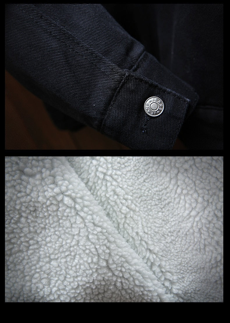 Button-front men's retro denim jacket, Samuel, with a cozy fleece lining for warm, classic fall style.
