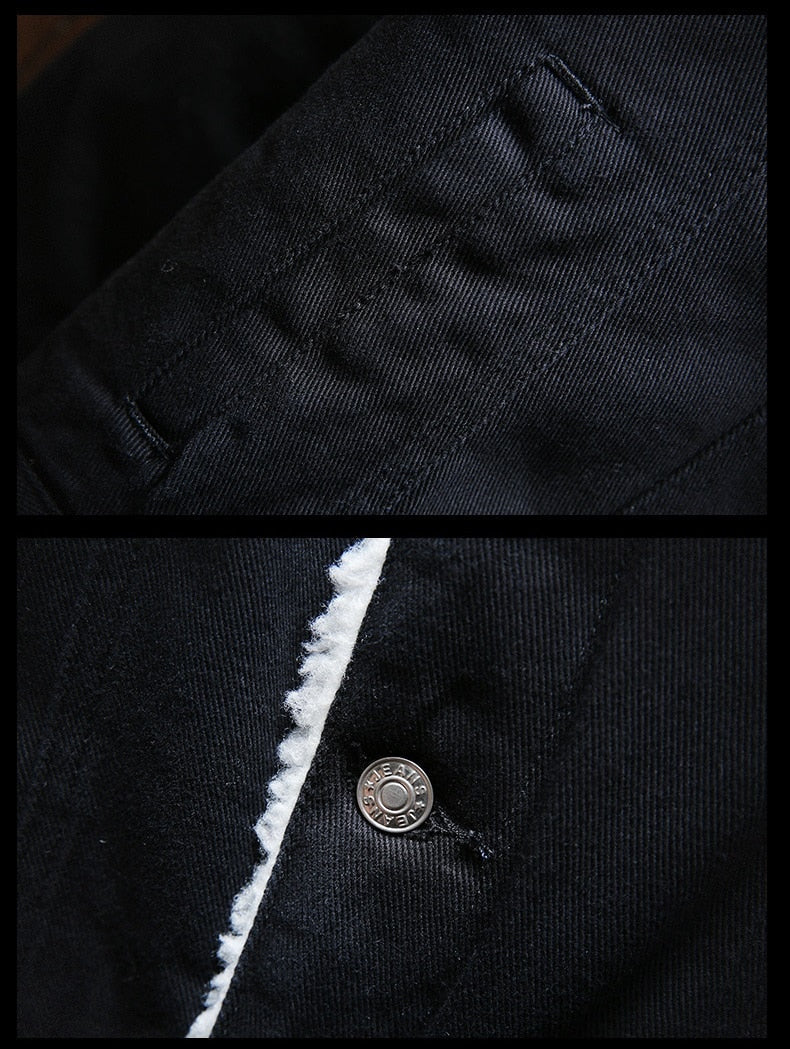 Men's Samuel retro denim jacket, fleece-lined, warm, classic fit, versatile fall & winter outerwear.