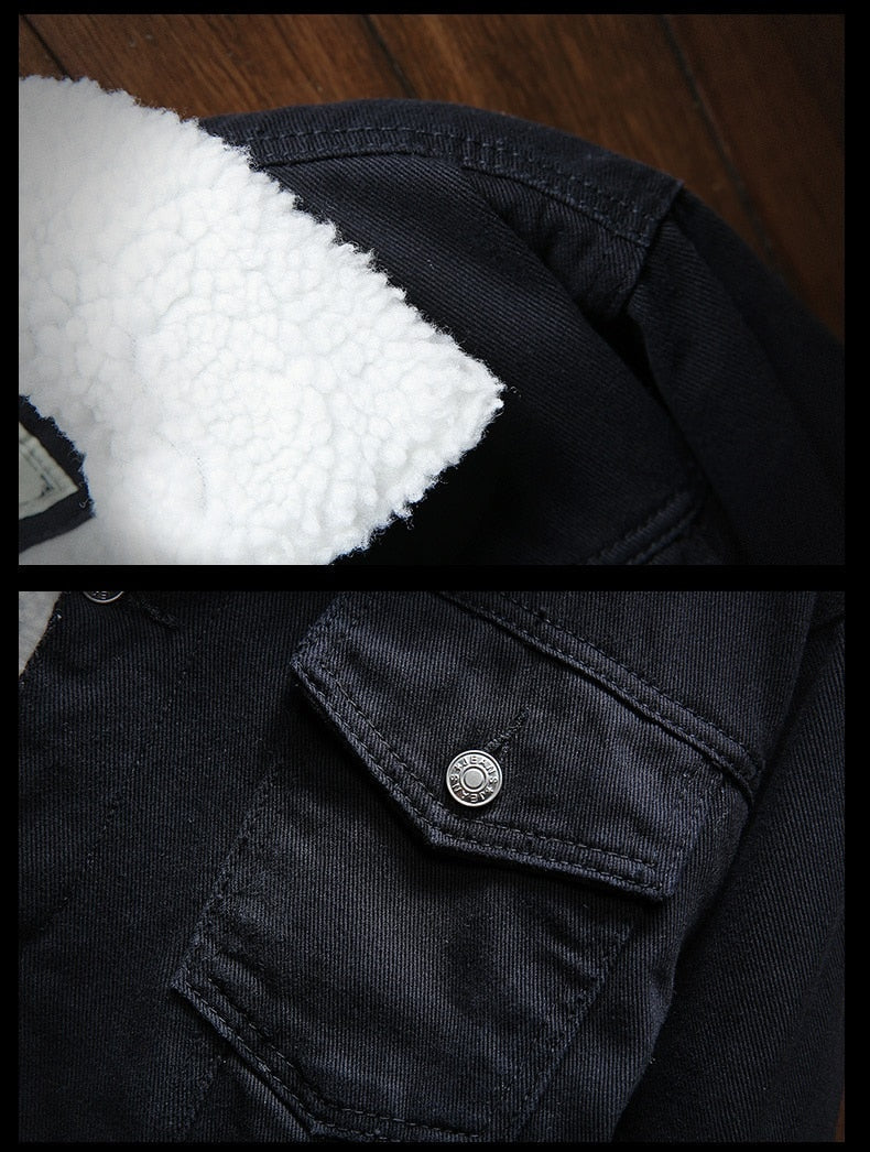 Timeless retro men's denim jacket, Samuel, with warm fleece lining. Ideal for fall & winter.