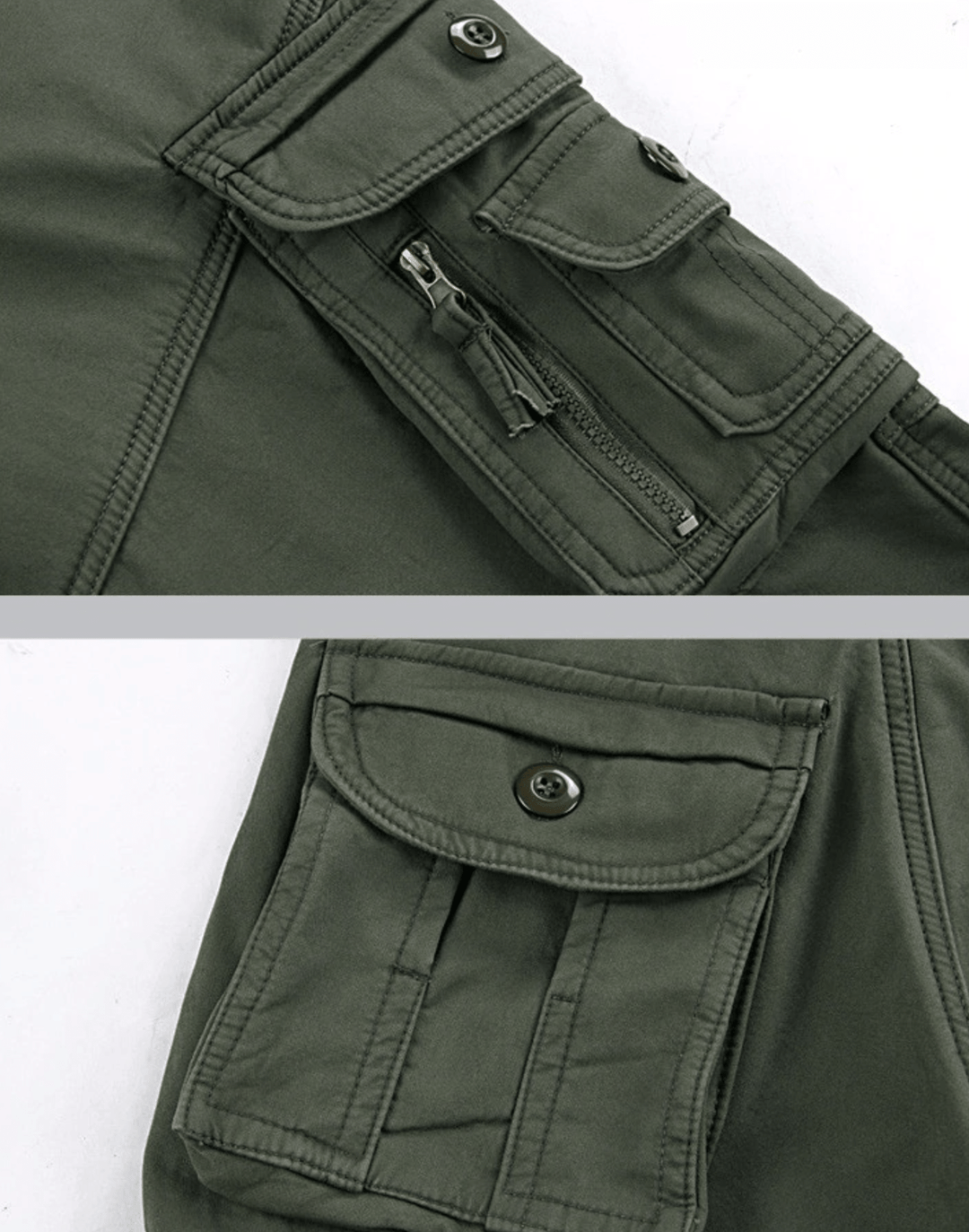 Men's outdoor trousers, fleece-lined and tactical, showcasing multiple utility pockets for gear