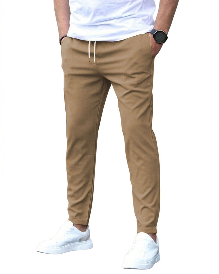 Men's versatile drawstring chinos, a modern style staple for casual and office attire.