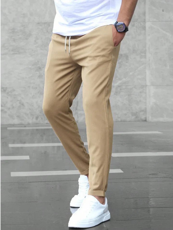 Modern men's fashion: flexible drawstring chinos, perfect for any occasion.