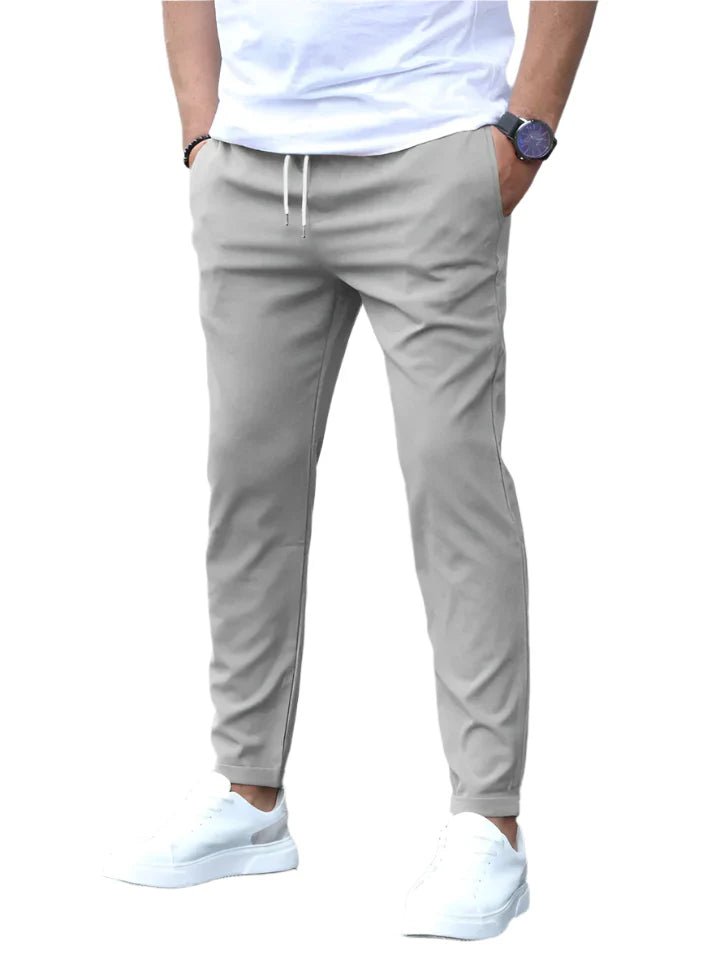 Stylish men's slim fit chinos, flexible fabric, perfect for work or casual outings.
