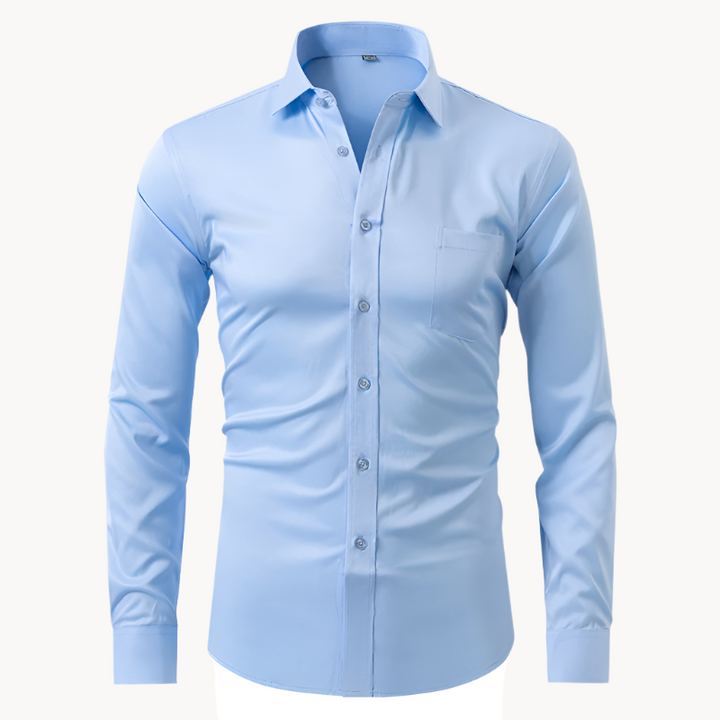 Men's flexible stretch dress shirt for office professionals. Long sleeve, tailored fit. Business & formal wear.