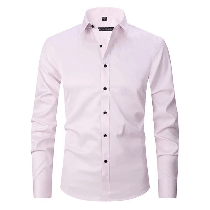Modern men's long sleeve stretch dress shirt. Tailored fit, professional business attire for office fashion & events.
