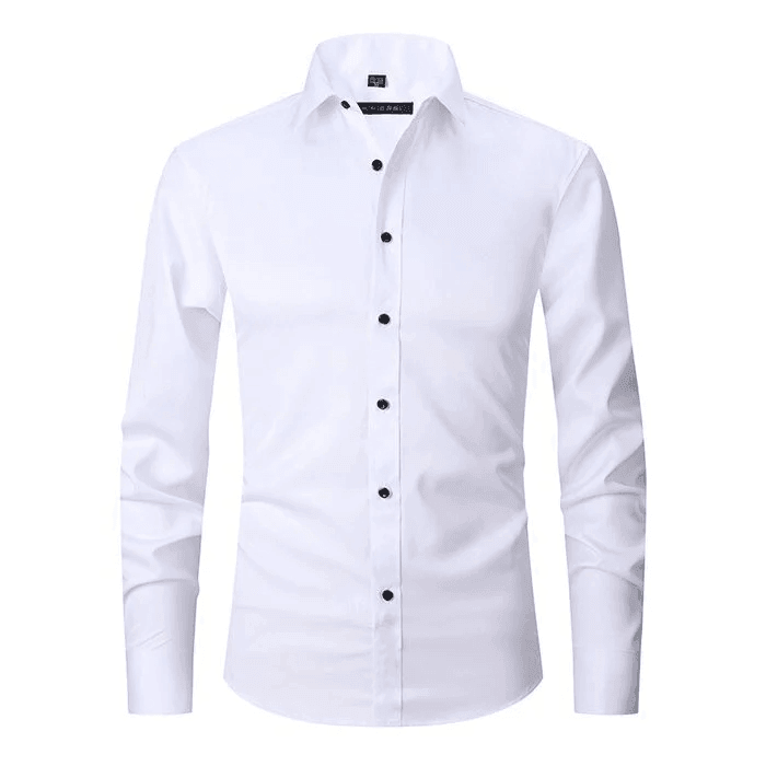 Comfortable men's stretch dress shirt, perfect for office professionals. Long sleeve, tailored fit business attire.