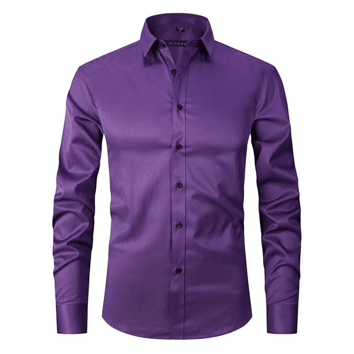 Professional men's tailored fit dress shirt with flexible stretch. Long sleeve, ideal for business and office wear.