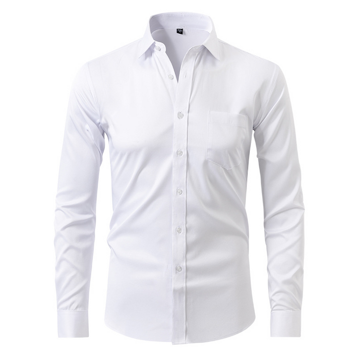 Versatile men's long sleeve stretch dress shirt. Professional office wear, button-up, tailored fit for business fashion.