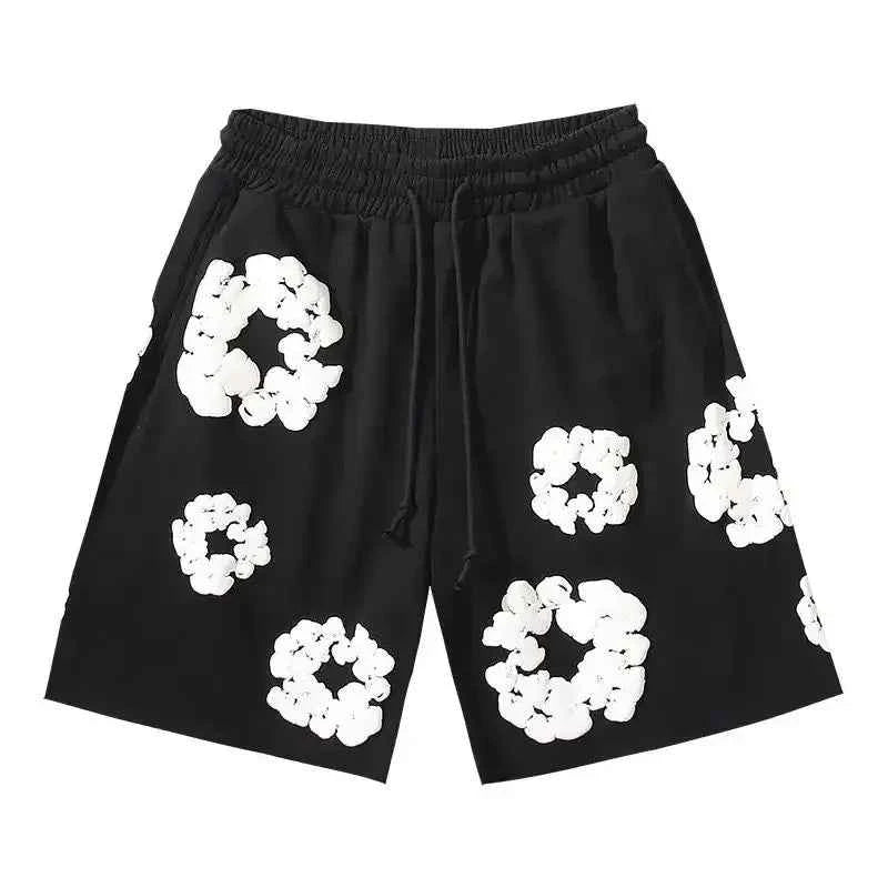 Bold floral print men's streetwear shorts. Trendy summer fashion for casual looks, festivals, and vacation outfits.