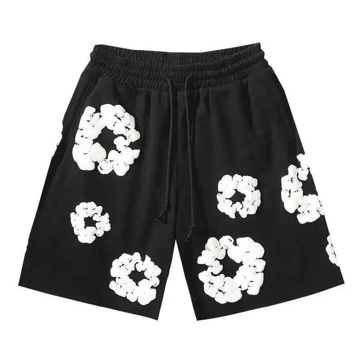 Bold floral print men's streetwear shorts. Trendy summer fashion for casual looks, festivals, and vacation outfits.