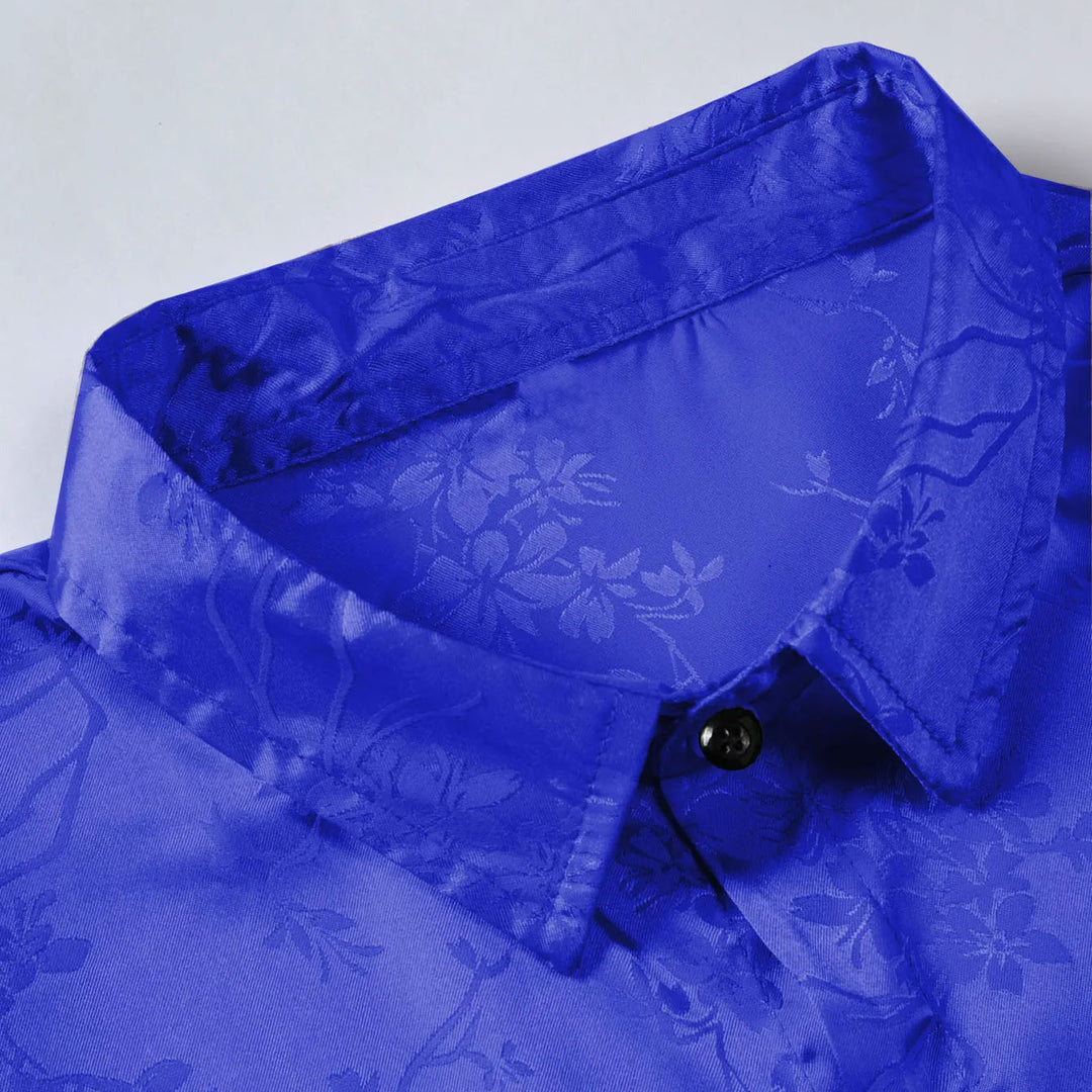 Versatile men's floral print polo shirt. Short sleeve, button-front, perfect for summer casual & elegant looks.