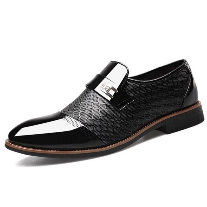 AS Men's patent buckled dress shoes; sophisticated formal footwear with a brilliant high-shine finish.