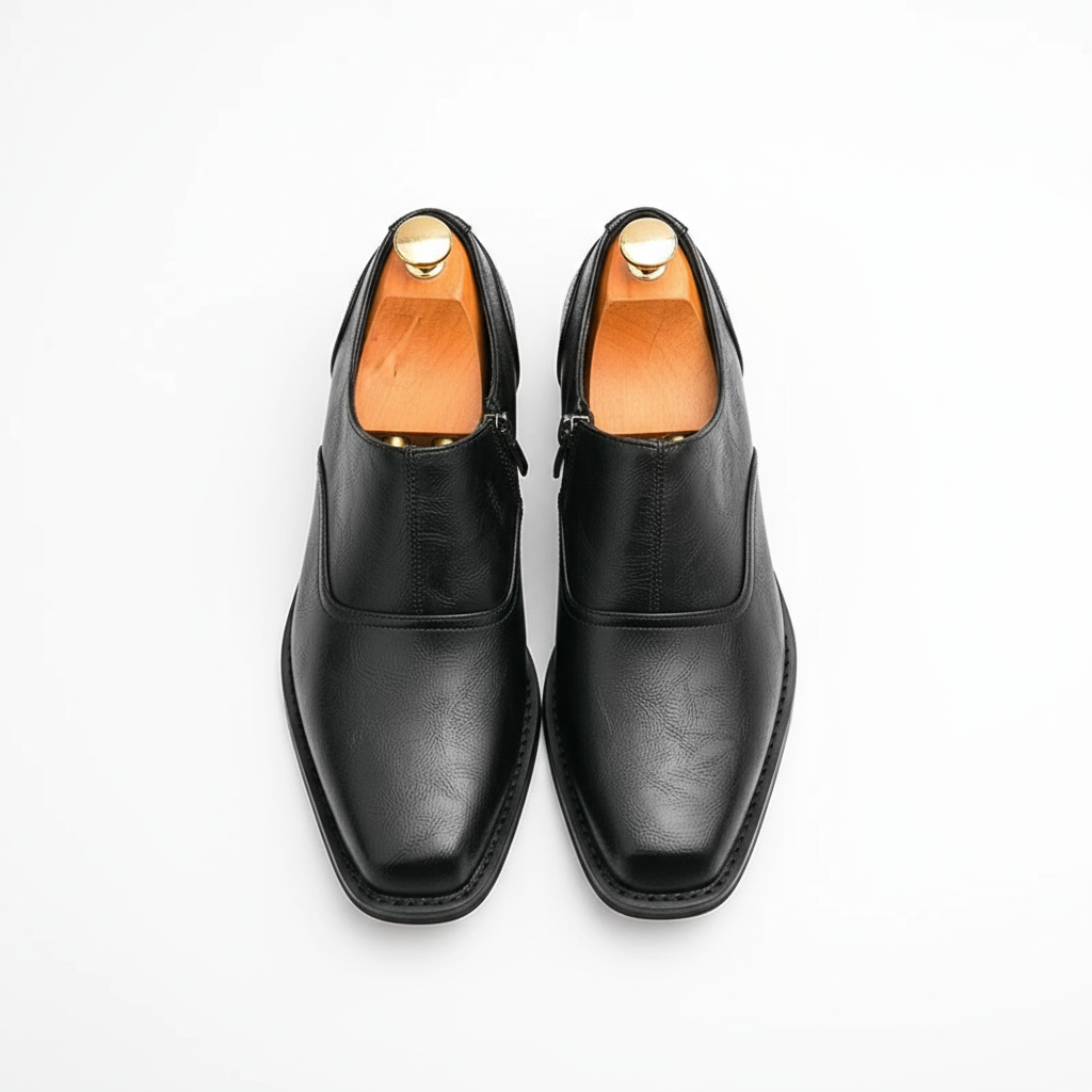 Lifestyle shot of men's full-grain work boots providing comfort and protection.