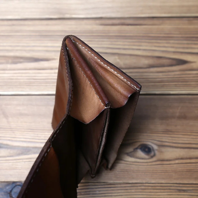Stylish men's full-grain leather trifold wallet, essential accessory