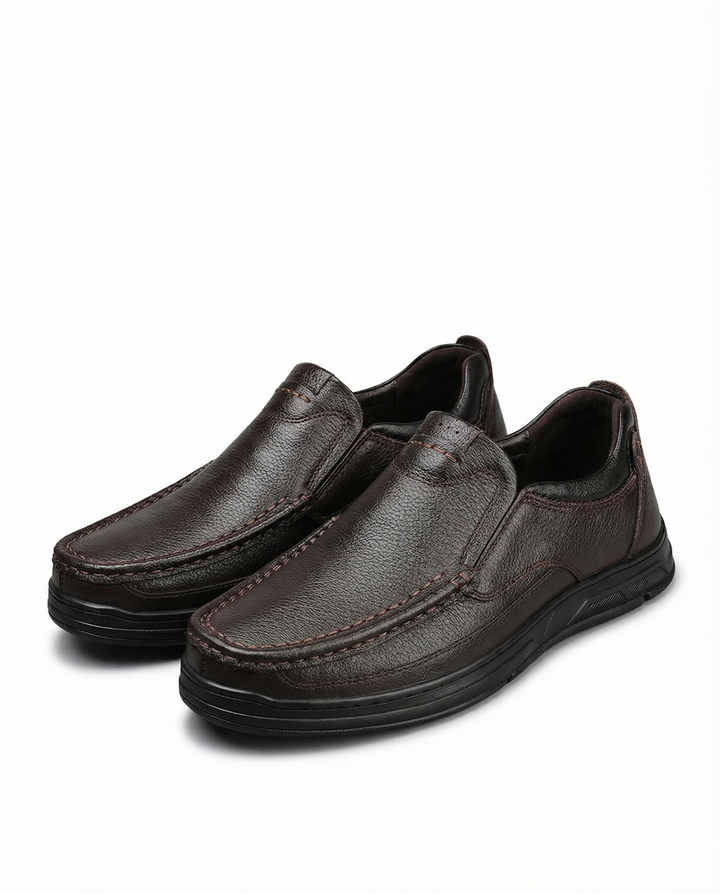 Men's genuine leather black slip-on loafers, comfortable & stylish for casual everyday wear