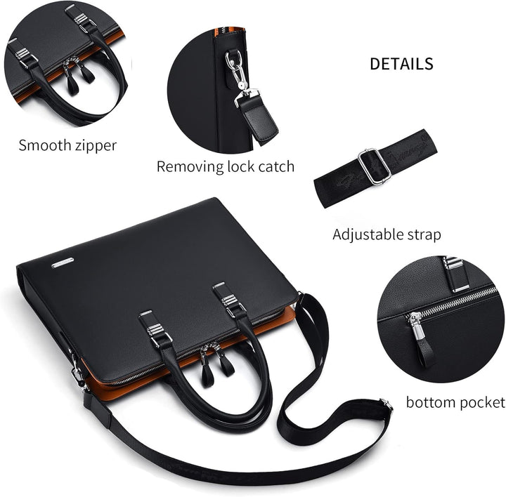 Close-up of genuine leather briefcase handle, highlighting durable construction & comfortable grip.