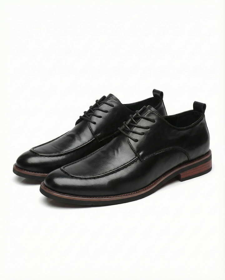 Collection of men's genuine leather derby shoes in various colors, classic formal and business casual footwear.