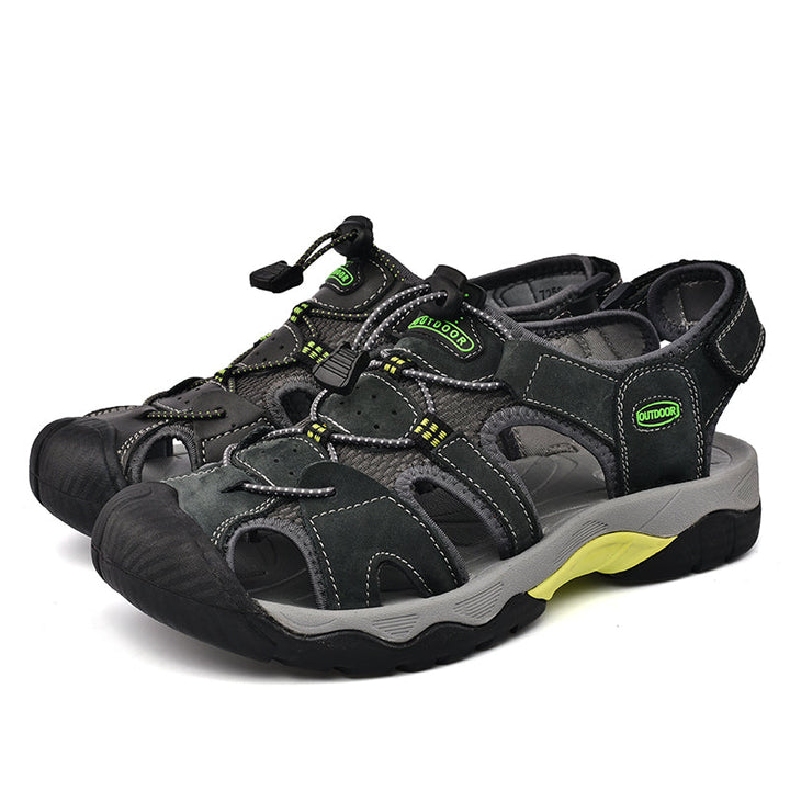 Men's genuine leather fisherman sandals, providing full-foot arch support for long walks