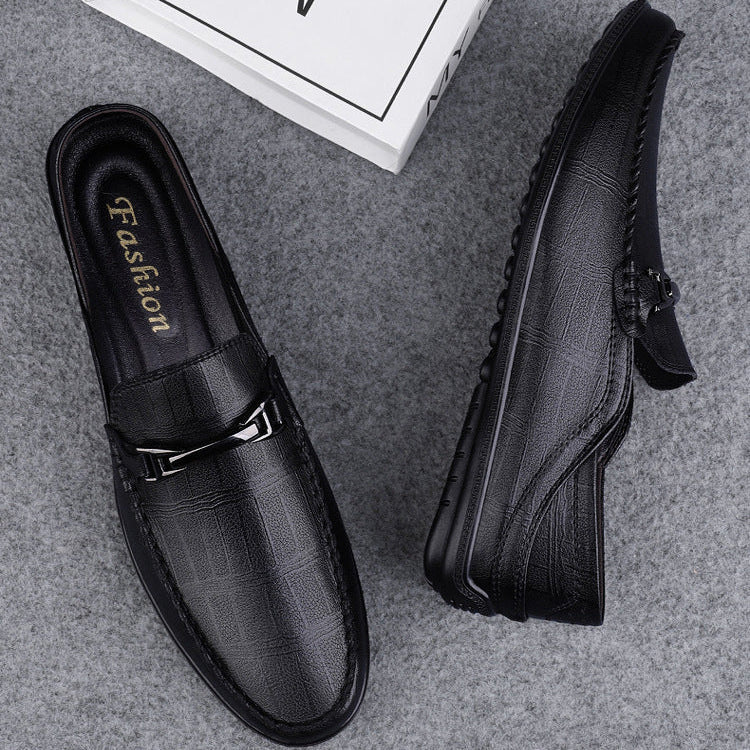 Stylish brown genuine leather slip-on loafers for men, versatile dress shoes for any event