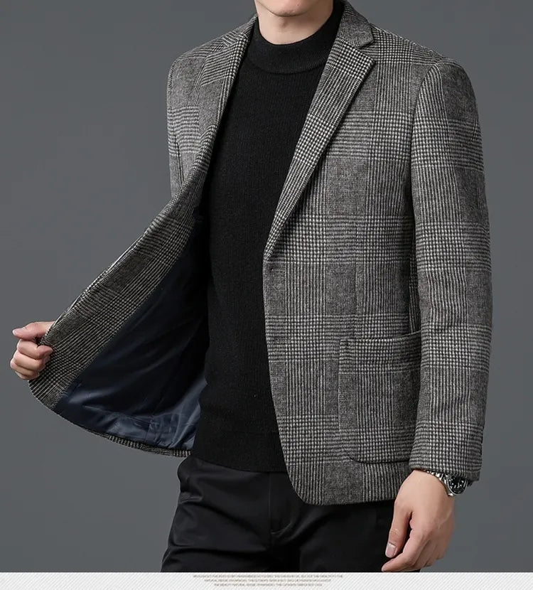 Men's Glen Check two-button blazer with notch lapel, perfect for formal & smart-casual business wear.