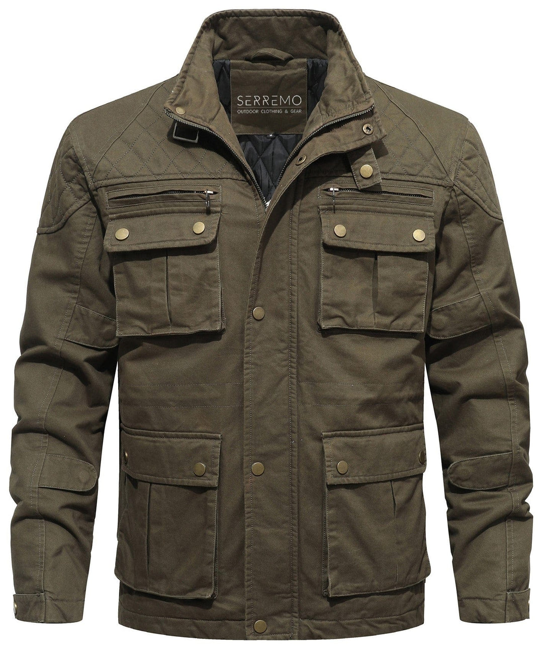 Multi-pocket men's utility jacket in a classic field style with warm quilted lining.