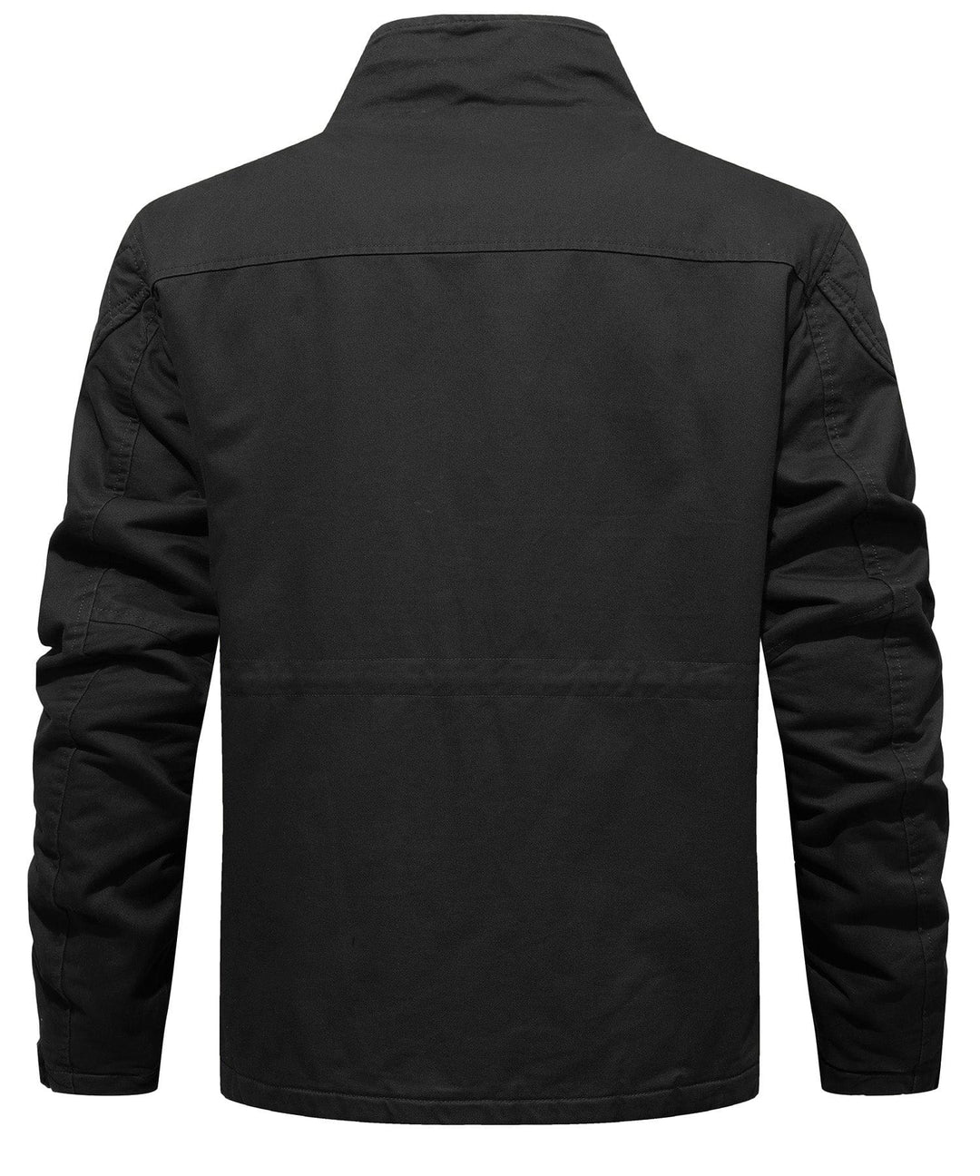Front view of men's military-style field jacket with multiple pockets and quilted comfort.