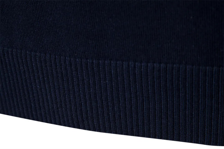 High-quality men's half-zip striped knit sweater, a stylish and warm pullover for cold weather.