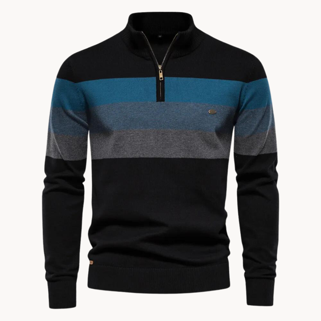 Classic men's striped half-zip sweater, a versatile knit pullover for fall and winter style.
