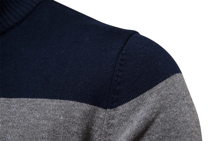 Men's half-zip striped sweater with long sleeves, a warm knitted pullover for fall and winter style.