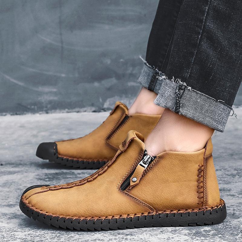 Orthopedic men's leather ankle boots, perfect for long wear, hand-stitched finish
