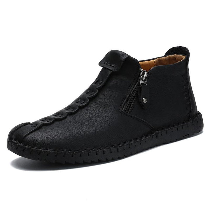 Men's casual brown leather ankle boots, hand-stitched design for unique appeal