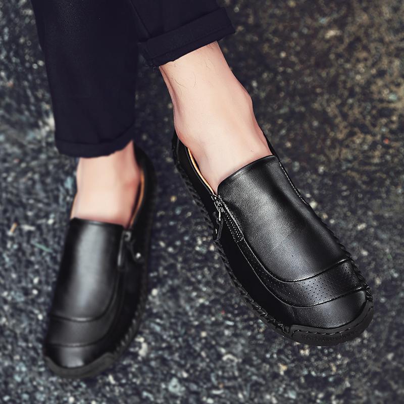Menswear: Hand-stitched leather slip-on loafers, zipper, ideal for stylish comfort