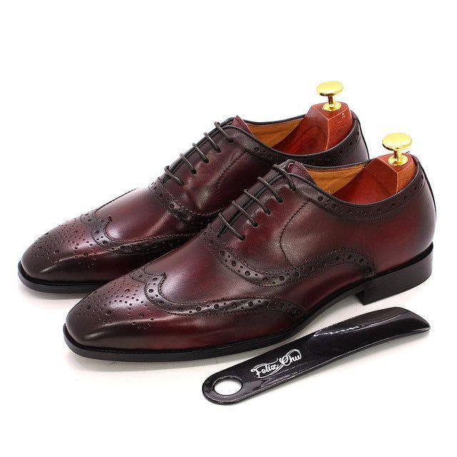 Premium men's handcrafted formal wingtip brogue Oxford shoes, combining comfort with classic elegant design.