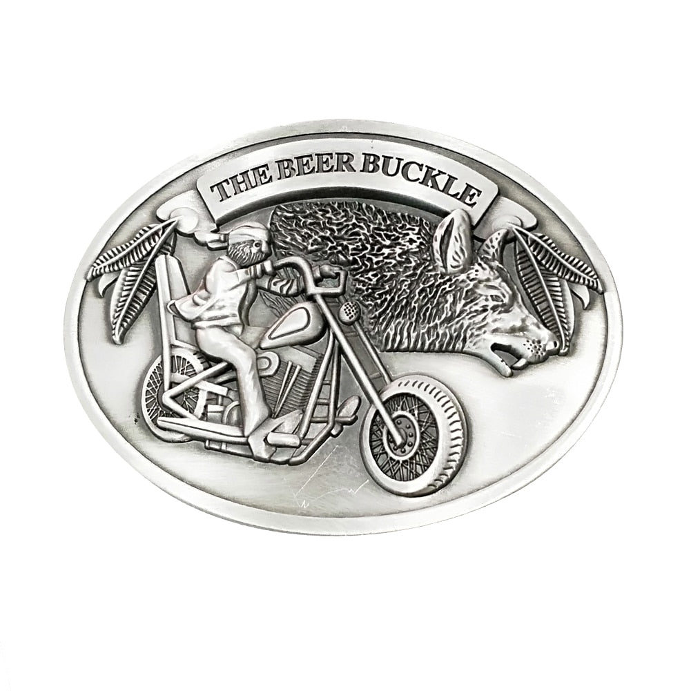 Practical men's accessory: hands-free beverage holder belt buckle.