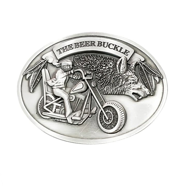 Practical men's accessory: hands-free beverage holder belt buckle.