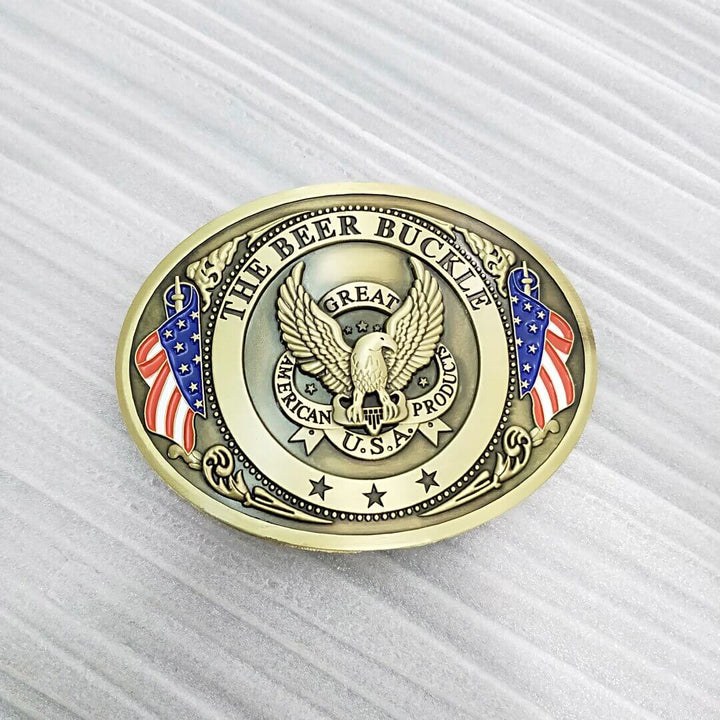 Tailgate party gear: men's unique belt buckle for holding drinks hands-free.