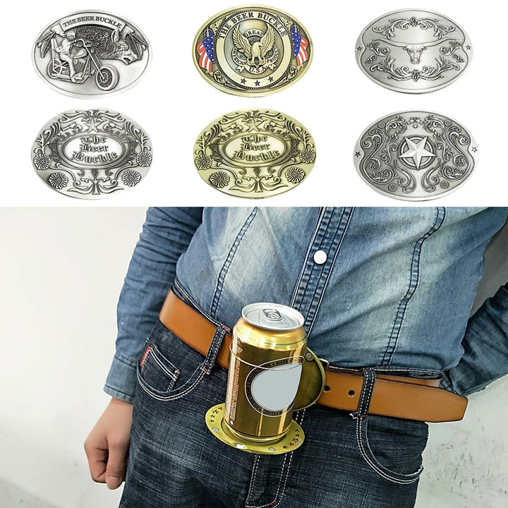 Outdoor gear: men's hands-free belt buckle beer holder for adventures.