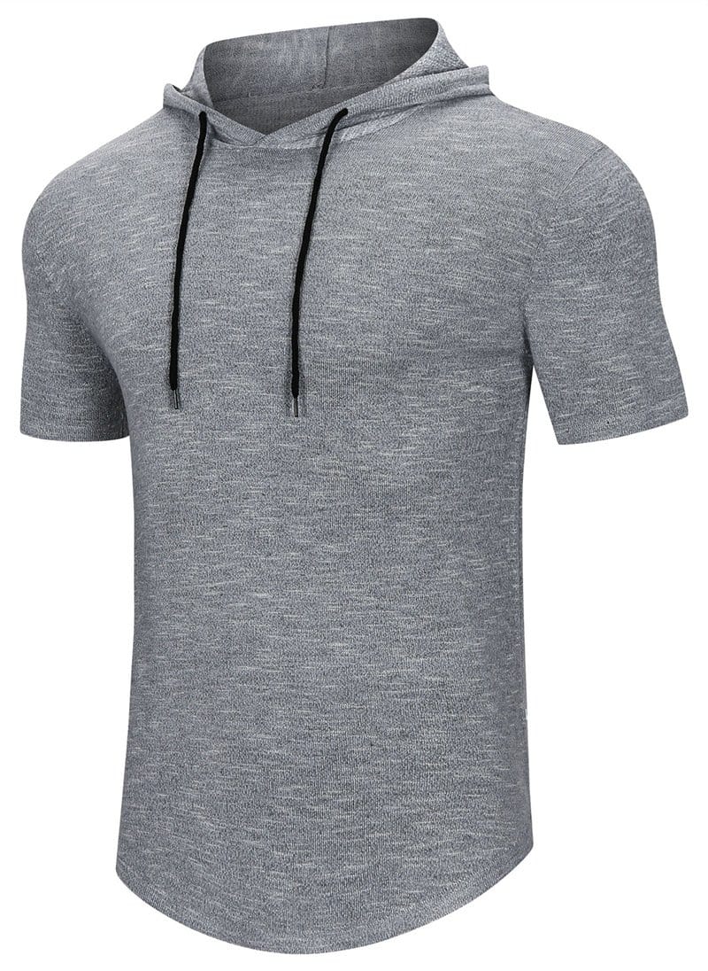 Folded green men's short-sleeve hoodie, ready for travel or a relaxed day, cotton blend comfort