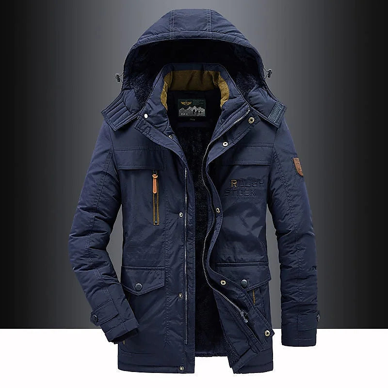Stylish men's heavy-duty winter parka, weather-resistant outerwear with hood for ultimate warmth.