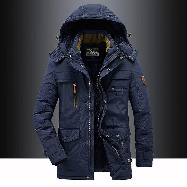Stylish men's heavy-duty winter parka, weather-resistant outerwear with hood for ultimate warmth.