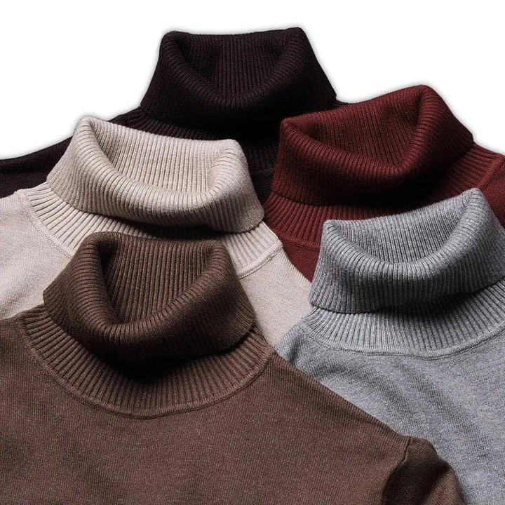 Modern men's high-neck sweater in a cozy knit, essential for stylish fall & winter layering.