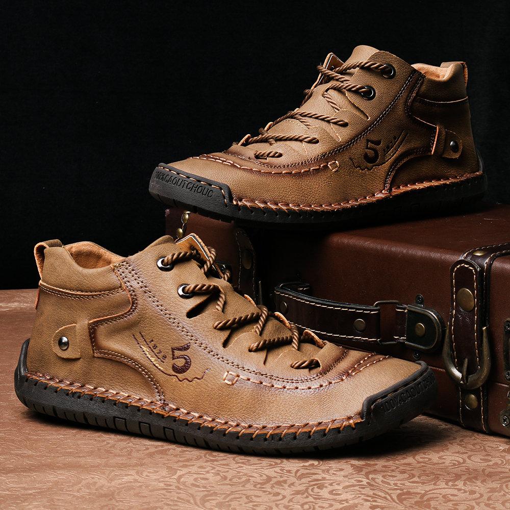 Front view of men's high-top leather loafers, hand-stitched for an authentic casual look