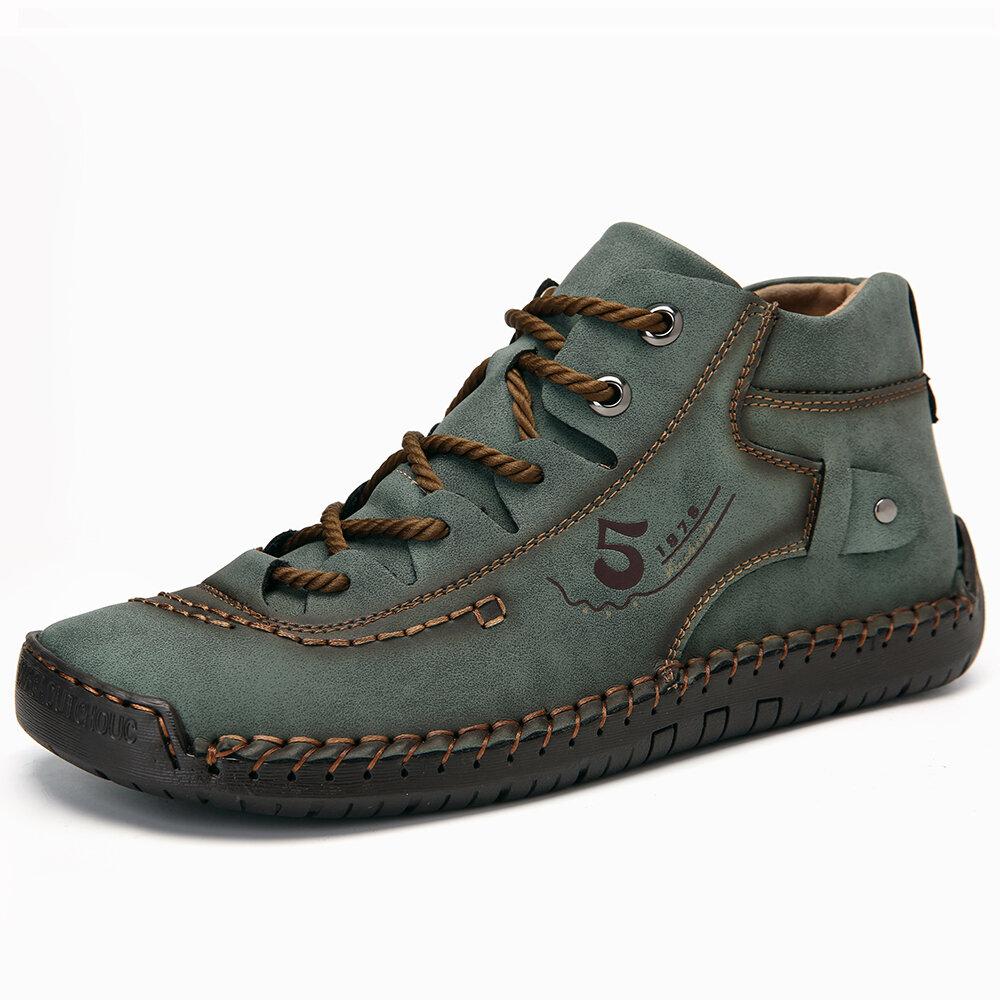 Stylish men's high-top leather boots, hand-stitched detailing, ideal for all-season fashion