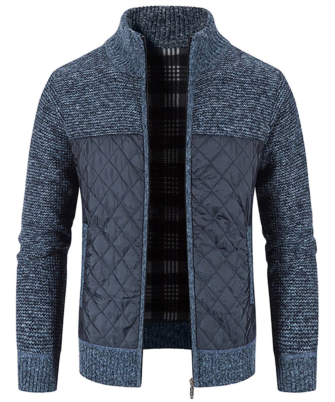 Men's Hybrid Quilted Sweater Jacket, perfect for fall fashion & casual wear, showing quilted and knit textures