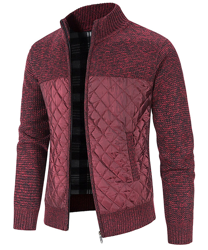 Front view of the Men's Hybrid Quilted Sweater Jacket, a modern blend of quilted and sweater jacket styles