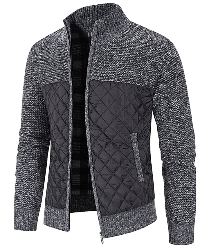 Men's Hybrid Quilted Sweater Jacket with a standing collar, offering extra warmth for cold weather